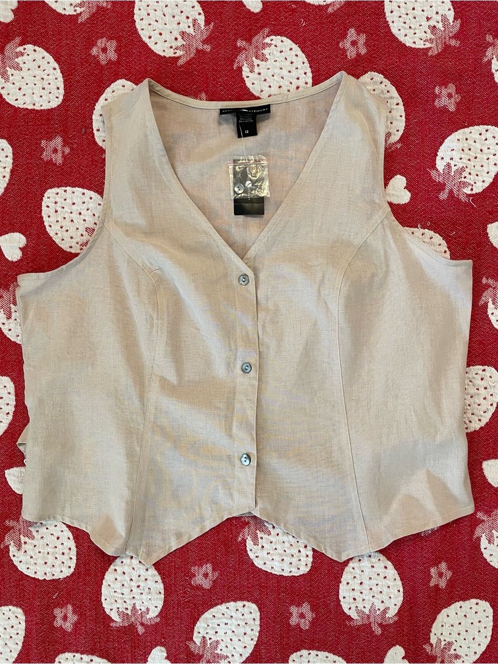 Ashley Stewart Light Tan Linen Blend Button-Front Vest